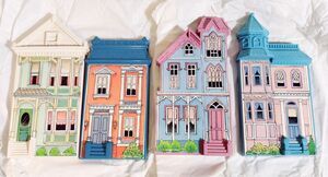 1990s Abbey Press Lot of 4- Painted Houses Wall Decorations